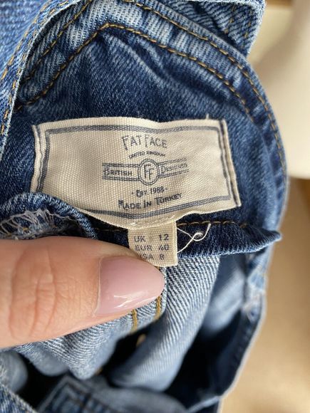 Fat Face Denim Short Dungaree Pinafore Dress UK 12 Blue Pockets Side Buttons - Picture 5 of 5